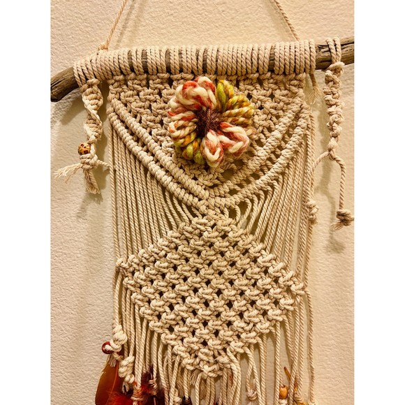 Fall Vibes Wall Hanging w/ feathers and flower | Boho home decor Rustic Tapestry - Picture 6 of 6